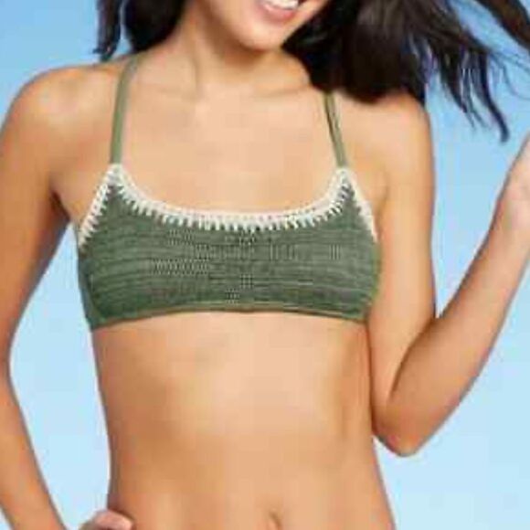 Xhilaration Junior’s Green Crochet Swim Bikini Top, Size XS, NWT - Picture 1 of 9